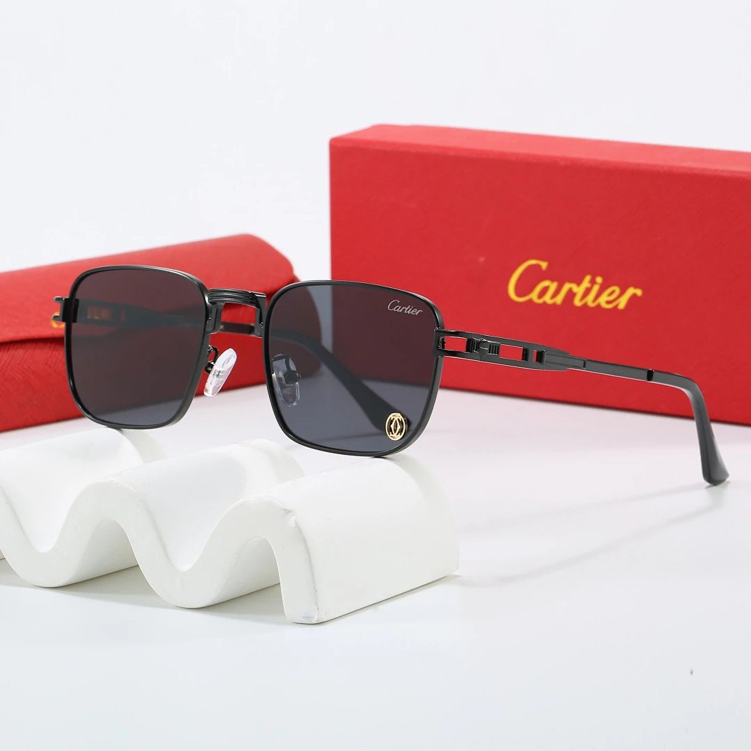 Cartier Red Tinted Lens Geometric Sunglasses, Polished Frame Style 01