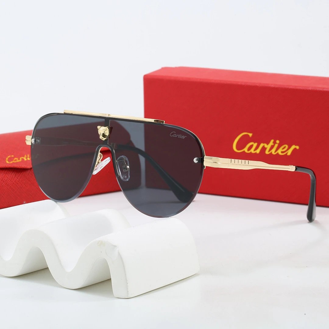 Cartier Brown Tinted Lens Geometric Sunglasses, Polished Frame Style 01