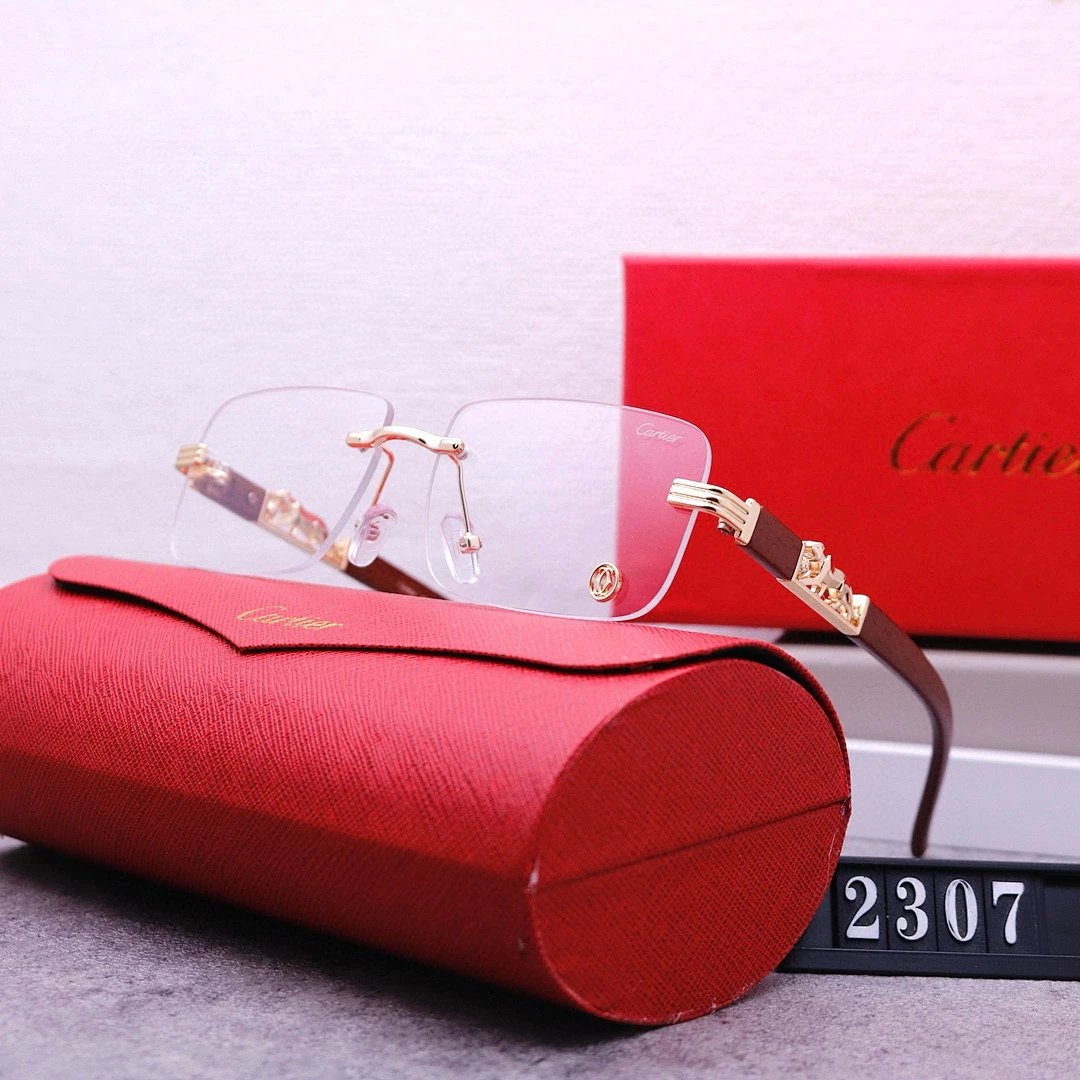 Cartier Red Tinted Lens Geometric Sunglasses, Polished Frame Style 32