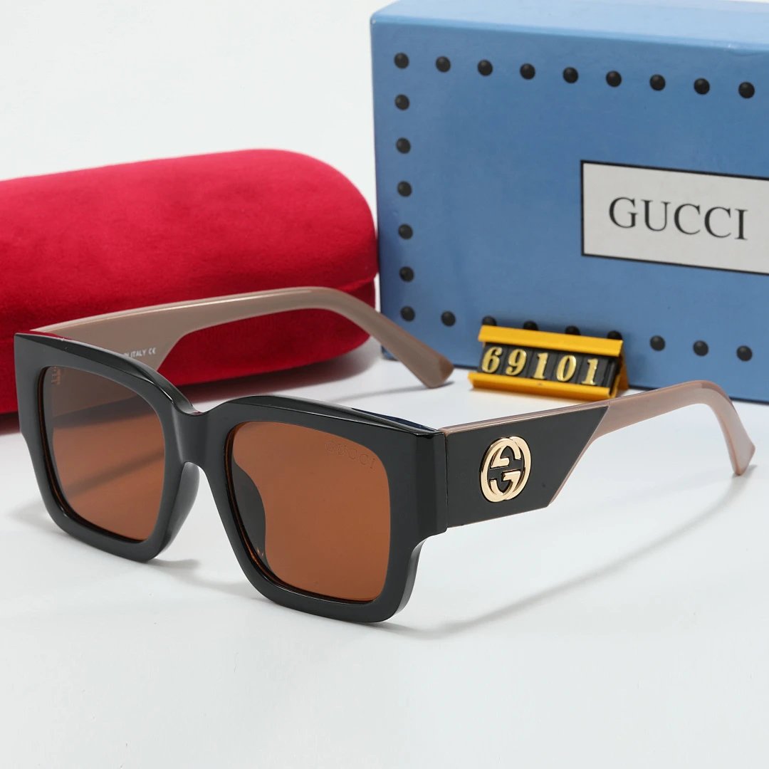 Gucci Brown Tinted Lens Square Sunglasses, Polished Frame Style 01