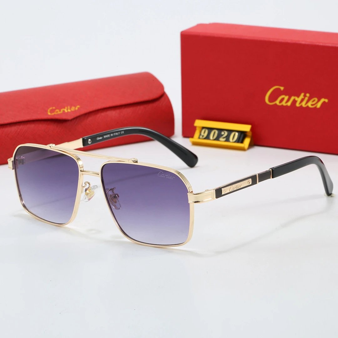 Cartier Red Tinted Lens Geometric Sunglasses, Polished Frame Style 02