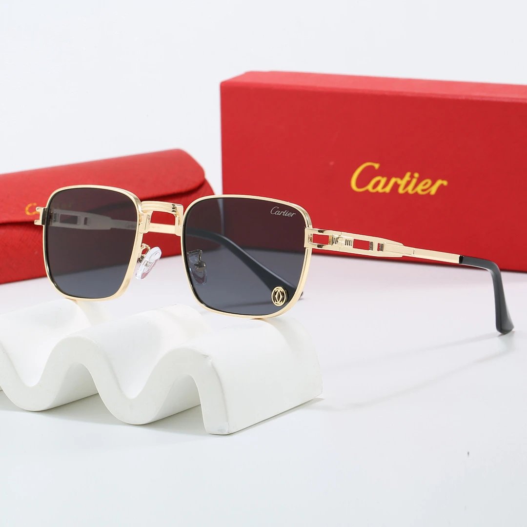Cartier Red Tinted Lens Geometric Sunglasses, Polished Frame Style 08