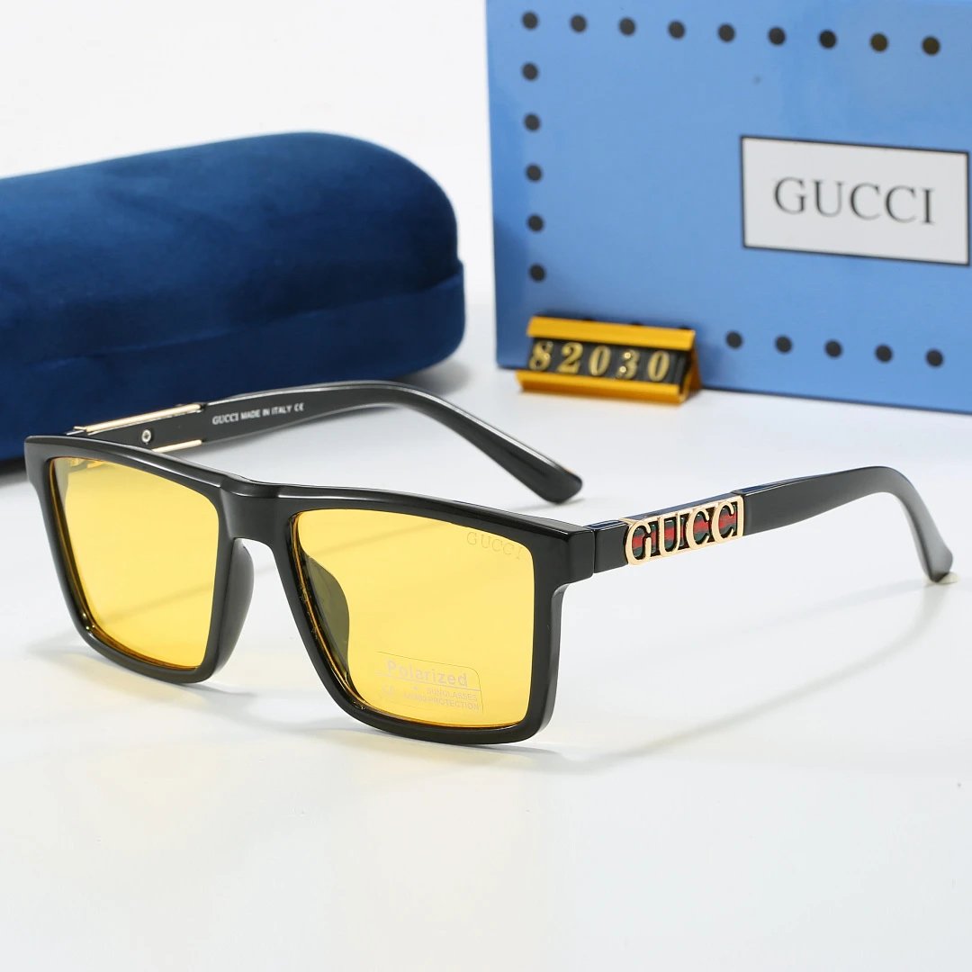 Gucci Blue Tinted Lens Square Sunglasses, Polished Frame Style 14