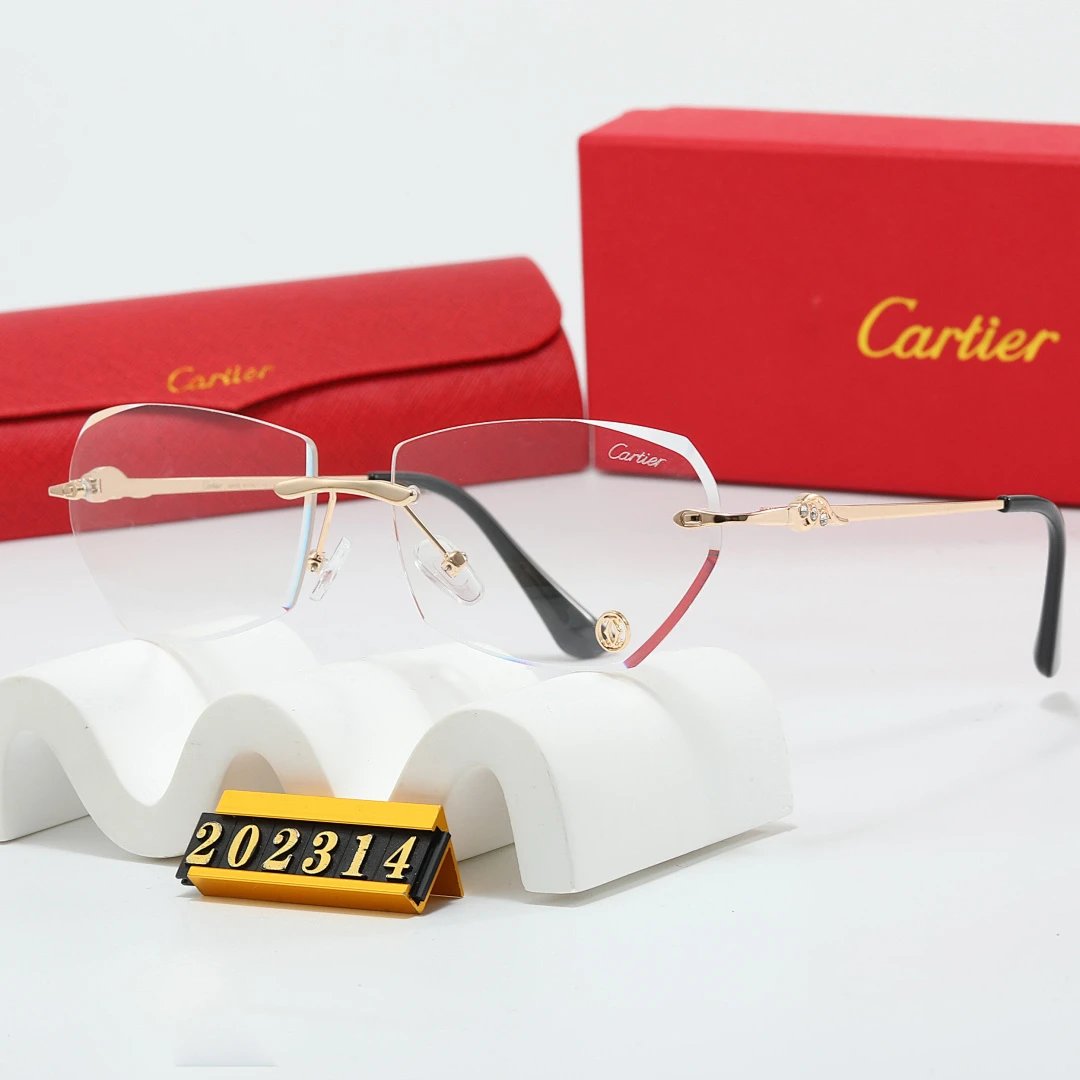 Cartier Red Tinted Lens Geometric Sunglasses, Polished Frame Style 24