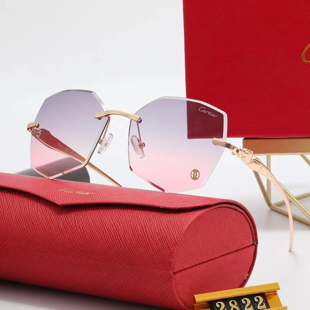Cartier Red Tinted Lens Geometric Sunglasses, Polished Frame Style 07