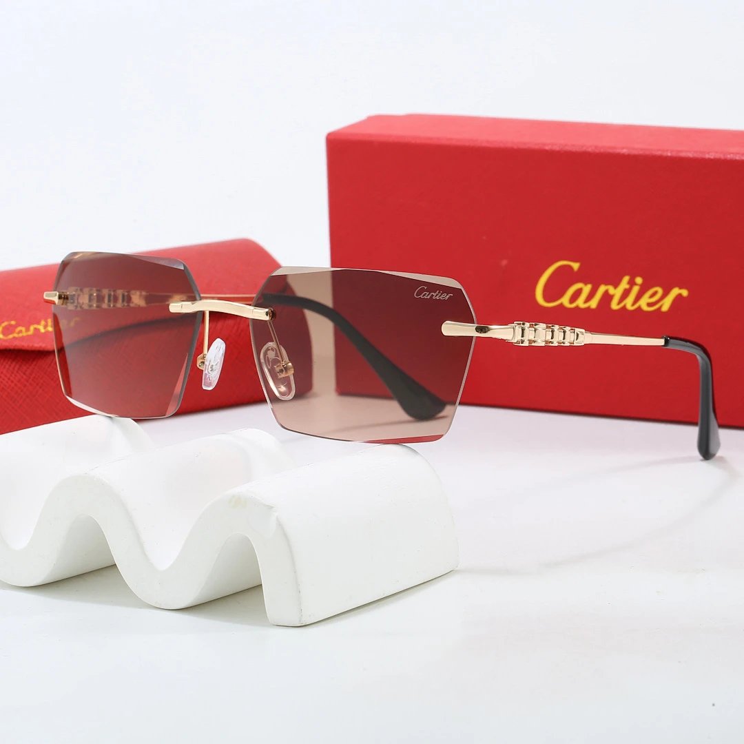 Cartier Red Tinted Lens Geometric Sunglasses, Polished Frame Style 03