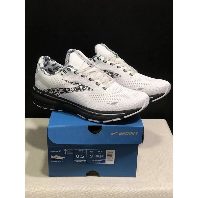 Brooks Ghost 15 Running Shoes White Grey - Style 2