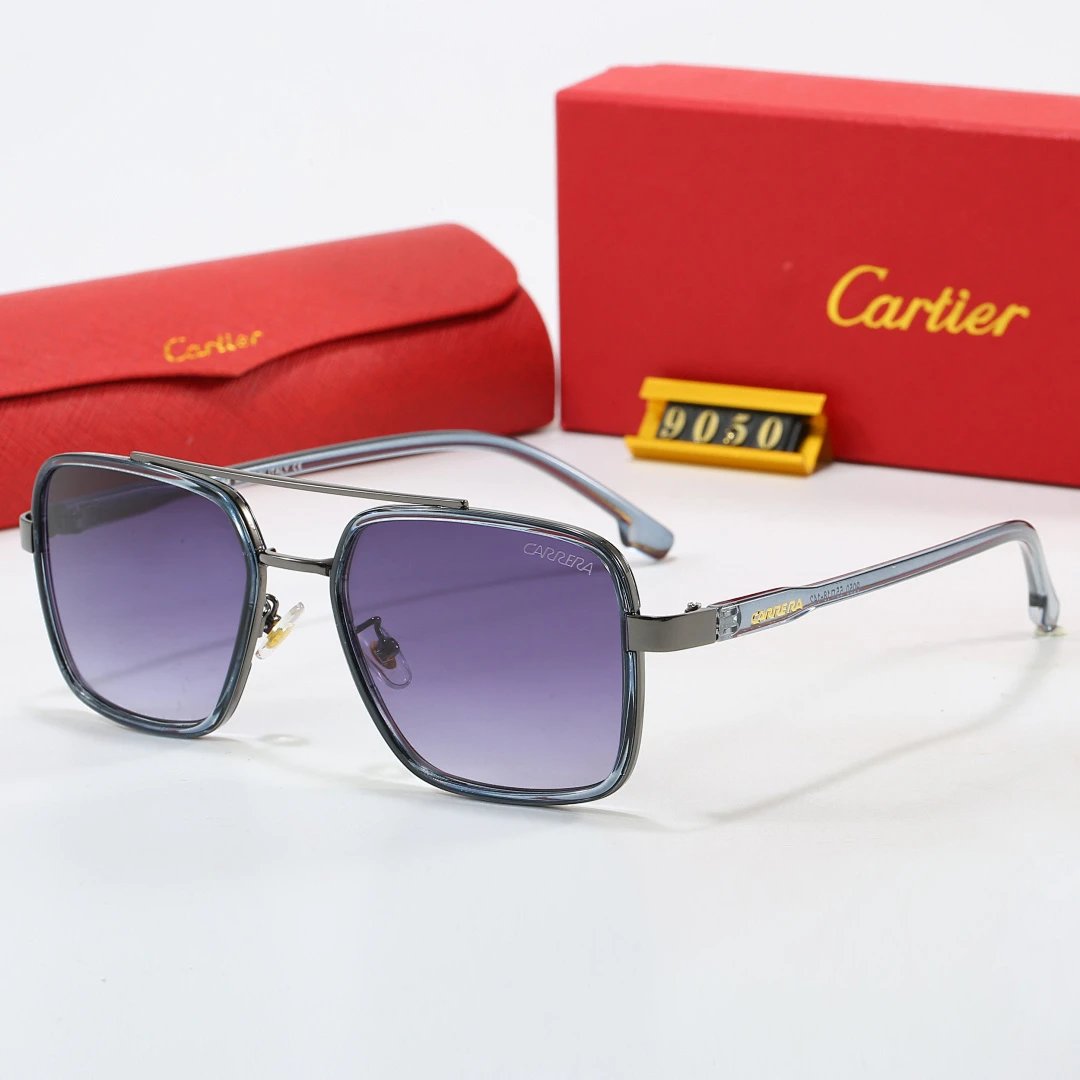 Cartier Red Tinted Lens Geometric Sunglasses, Polished Frame Style 04