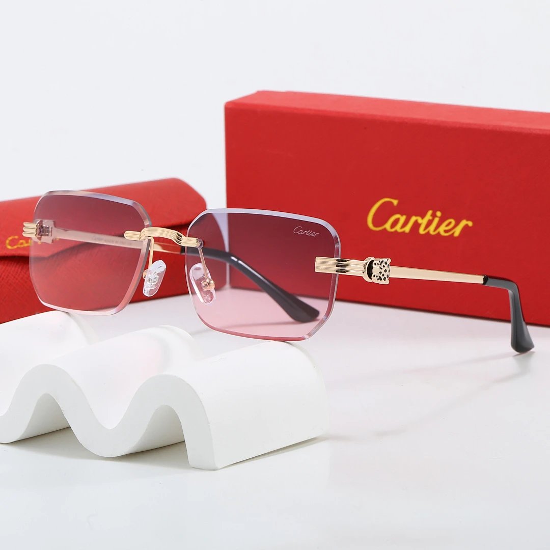 Cartier Red Tinted Lens Geometric Sunglasses, Polished Frame Style 06