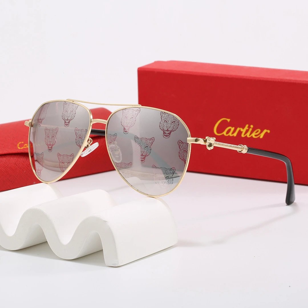 Cartier Red Tinted Lens Geometric Sunglasses, Polished Frame Style 03