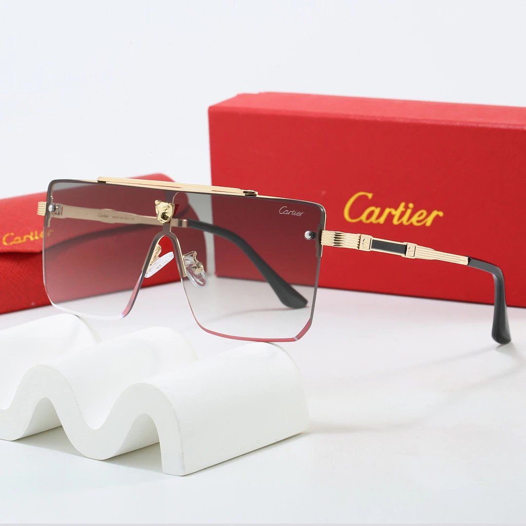Cartier Red Tinted Lens Geometric Sunglasses, Polished Frame Style 05