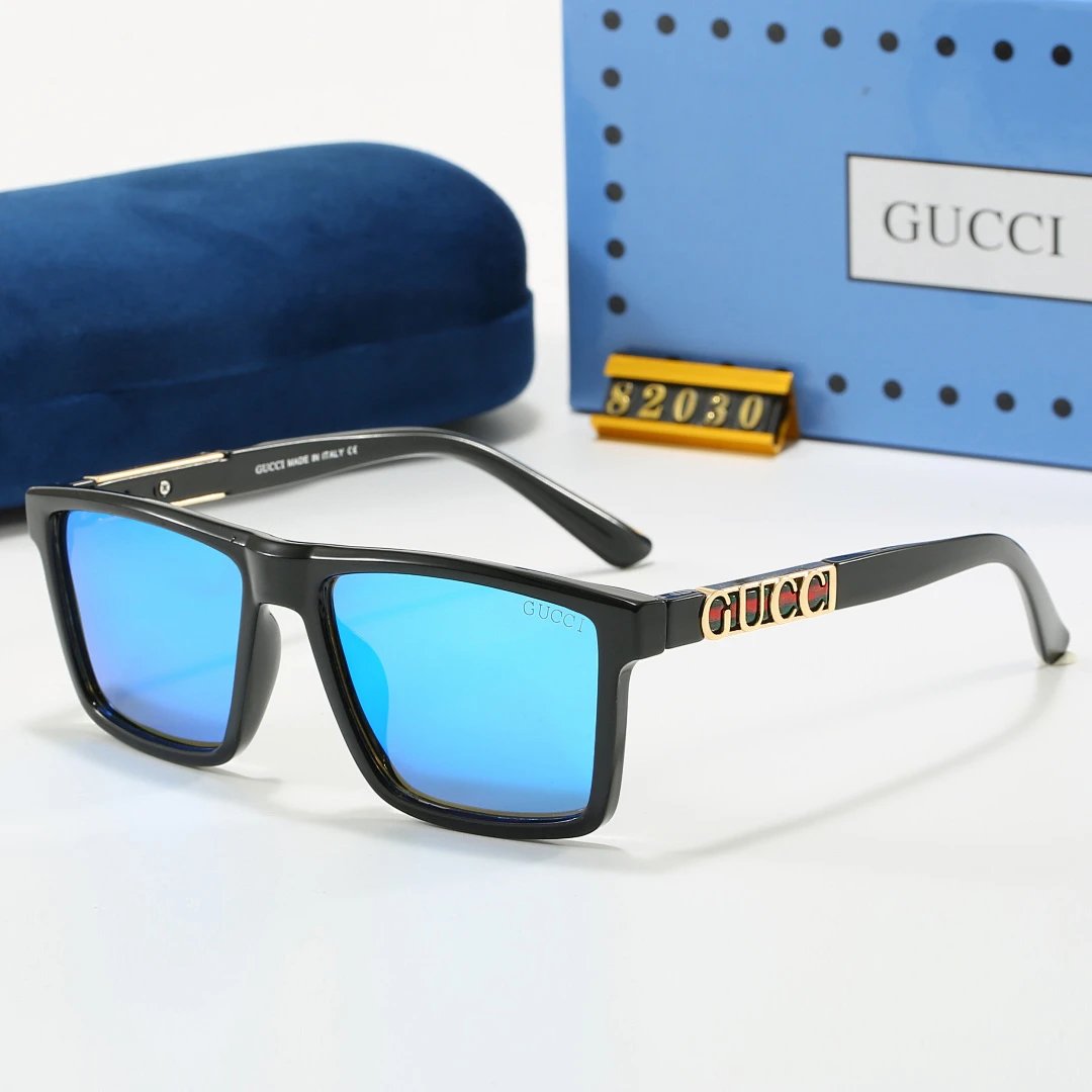 Gucci Blue Tinted Lens Square Sunglasses, Polished Frame Style 11