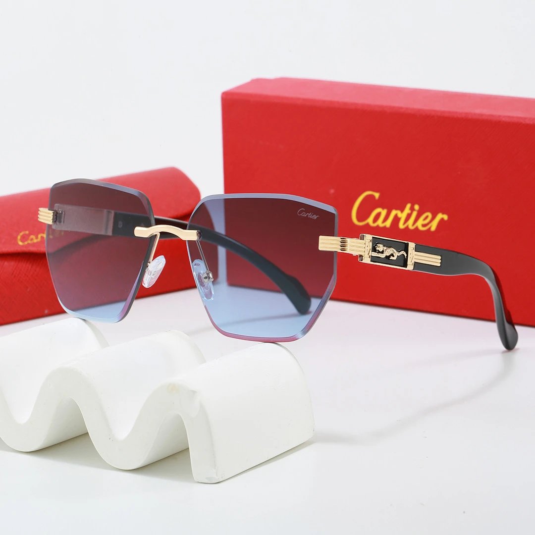 Cartier Red Tinted Lens Geometric Sunglasses, Polished Frame Style 06