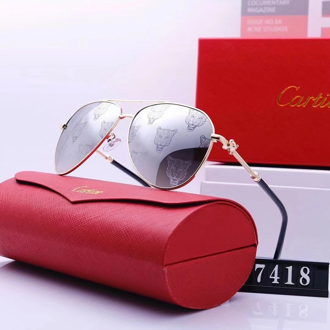 Cartier Red Tinted Lens Geometric Sunglasses, Polished Frame Style 02