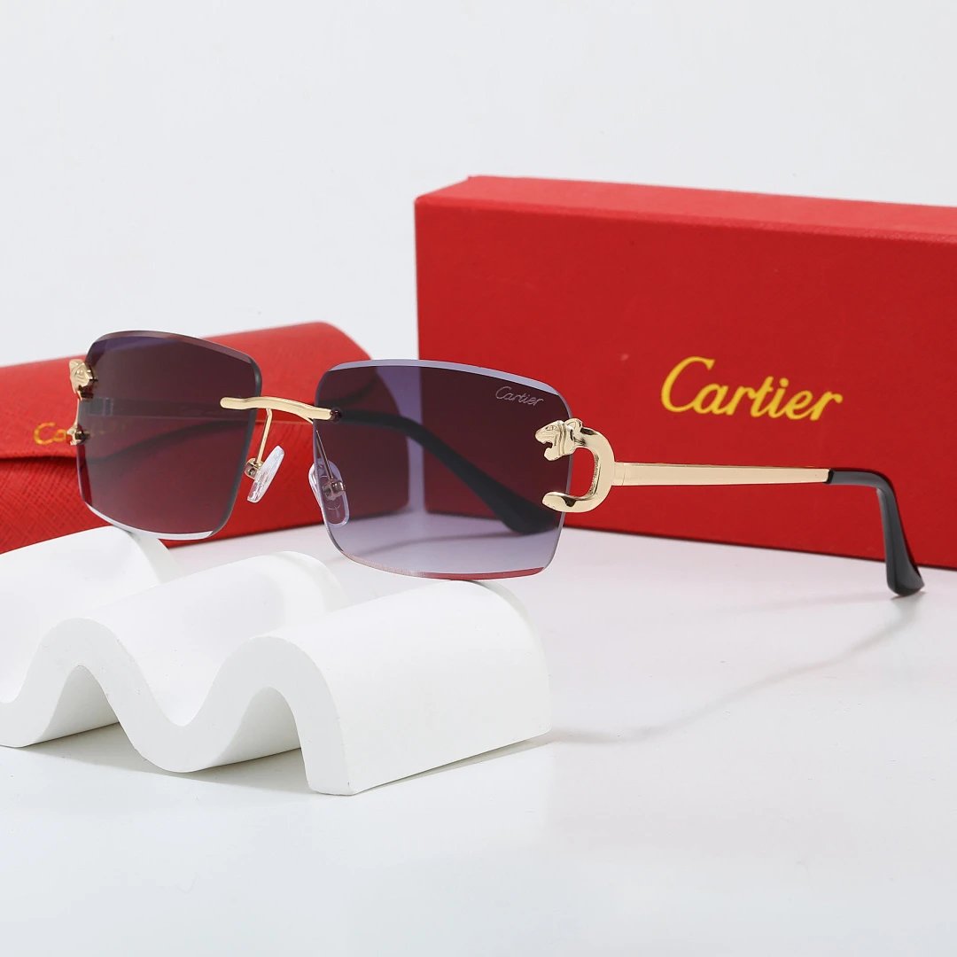 Cartier Red Tinted Lens Geometric Sunglasses, Polished Frame Style 03