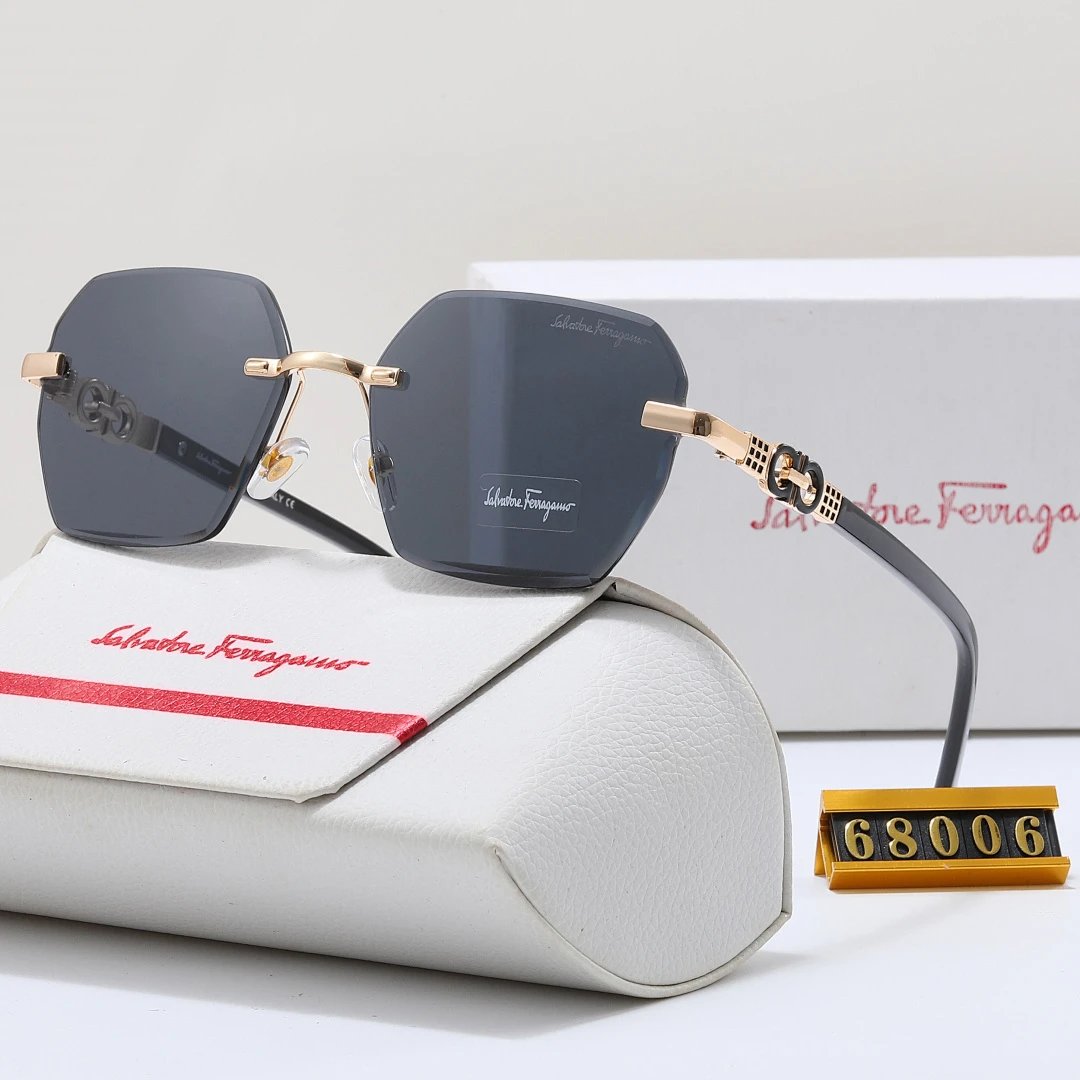 Ferragamo Brown Tinted Lens Square Sunglasses, Polished Frame Style 07