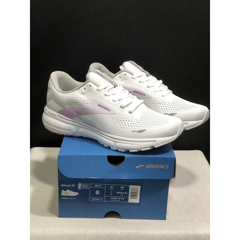 Brooks Ghost 15 Running Shoes White Grey - Style 10