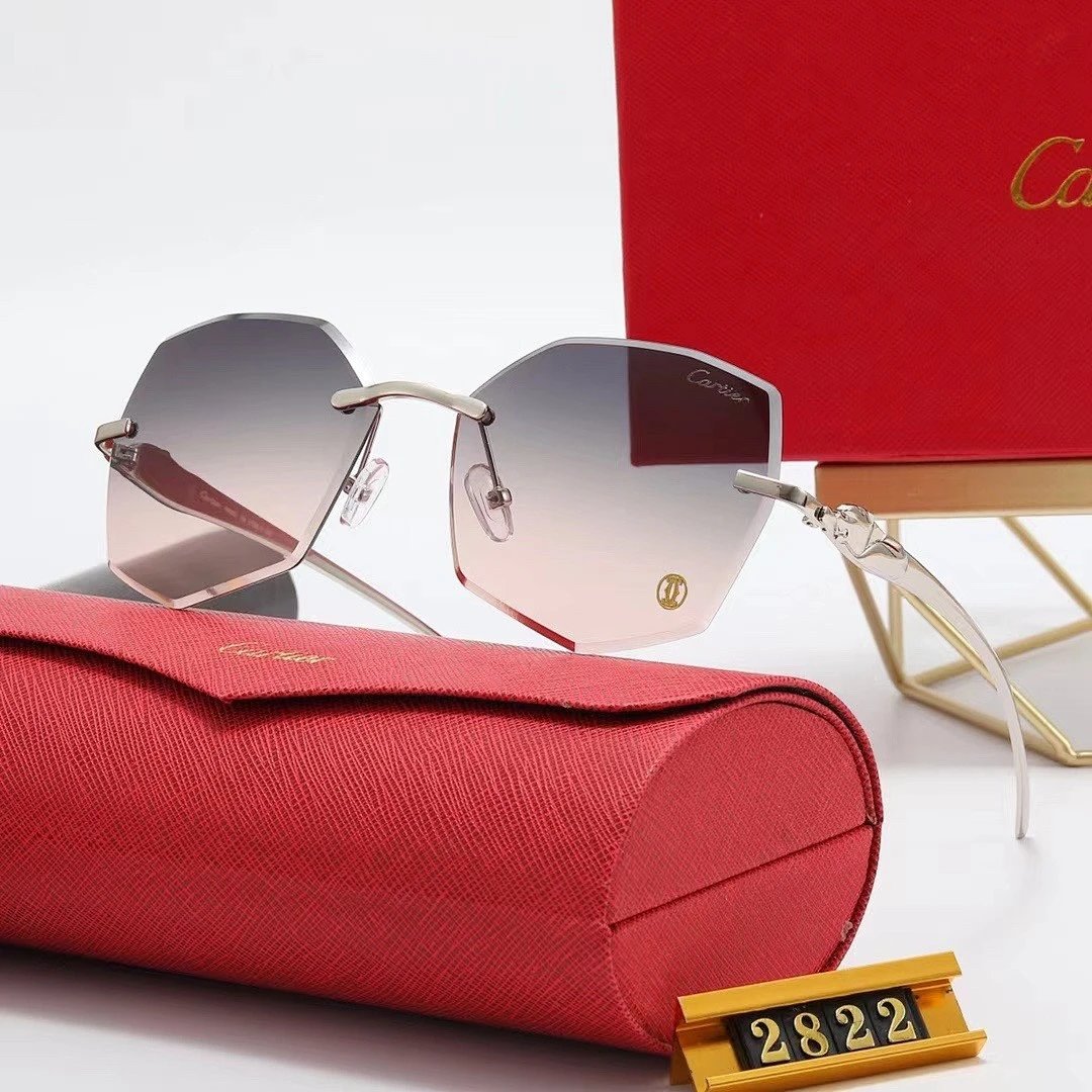 Cartier Red Tinted Lens Geometric Sunglasses, Polished Frame Style 05
