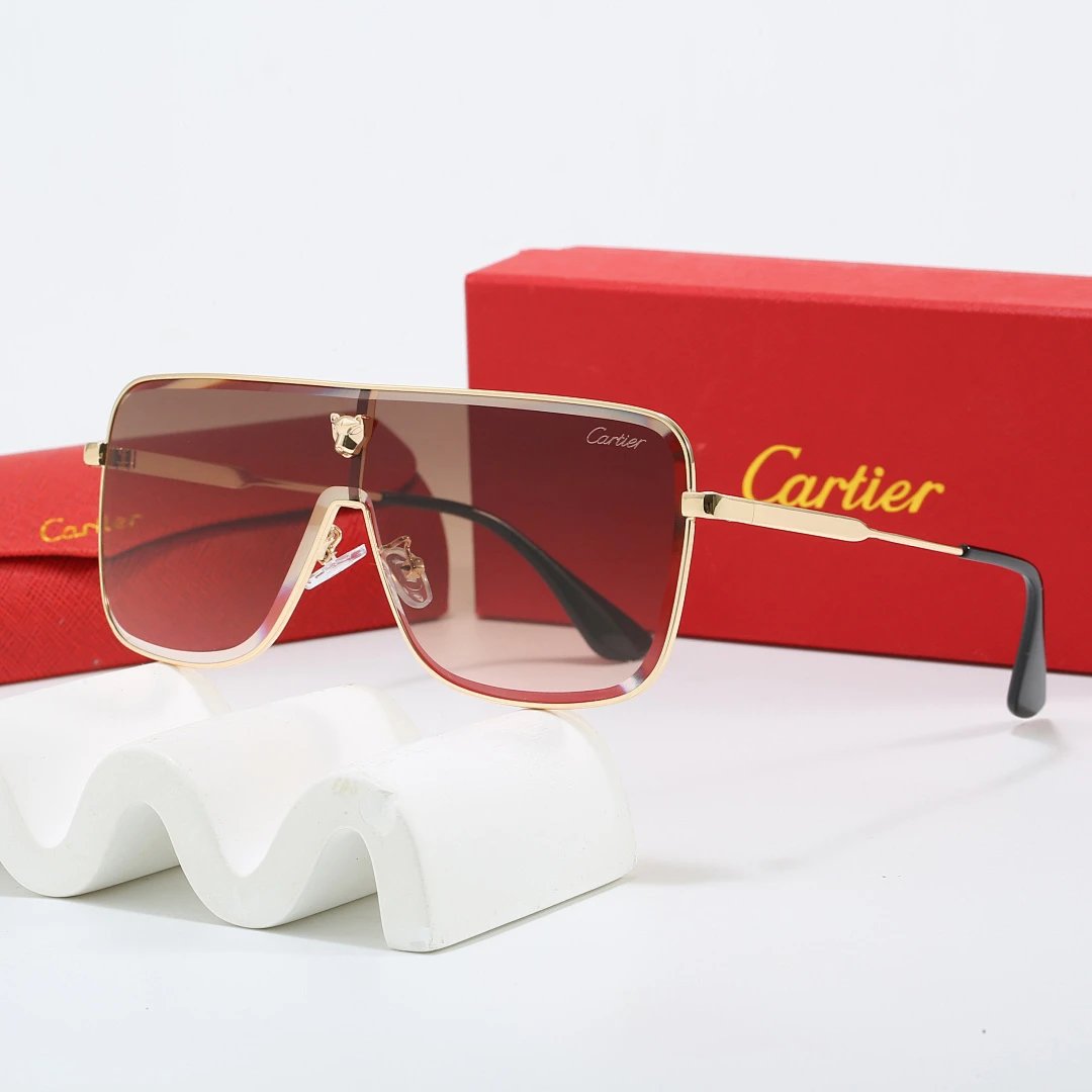 Cartier Red Tinted Lens Geometric Sunglasses, Polished Frame Style 05
