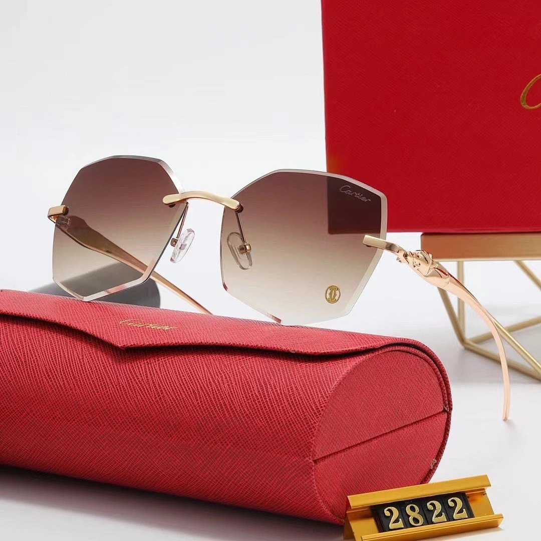 Cartier Red Tinted Lens Geometric Sunglasses, Polished Frame Style 03