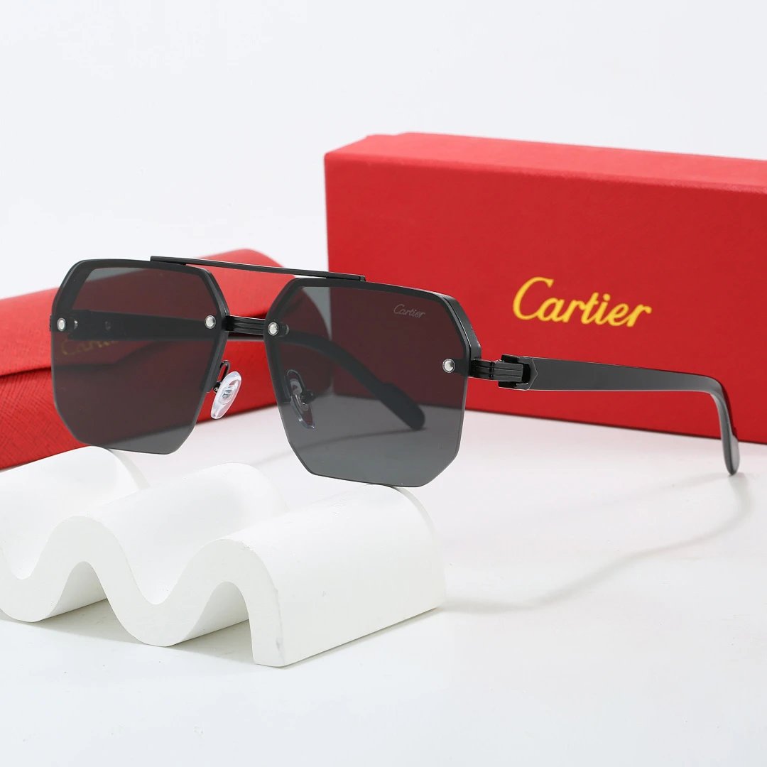 Cartier Red Tinted Lens Geometric Sunglasses, Polished Frame Style 04