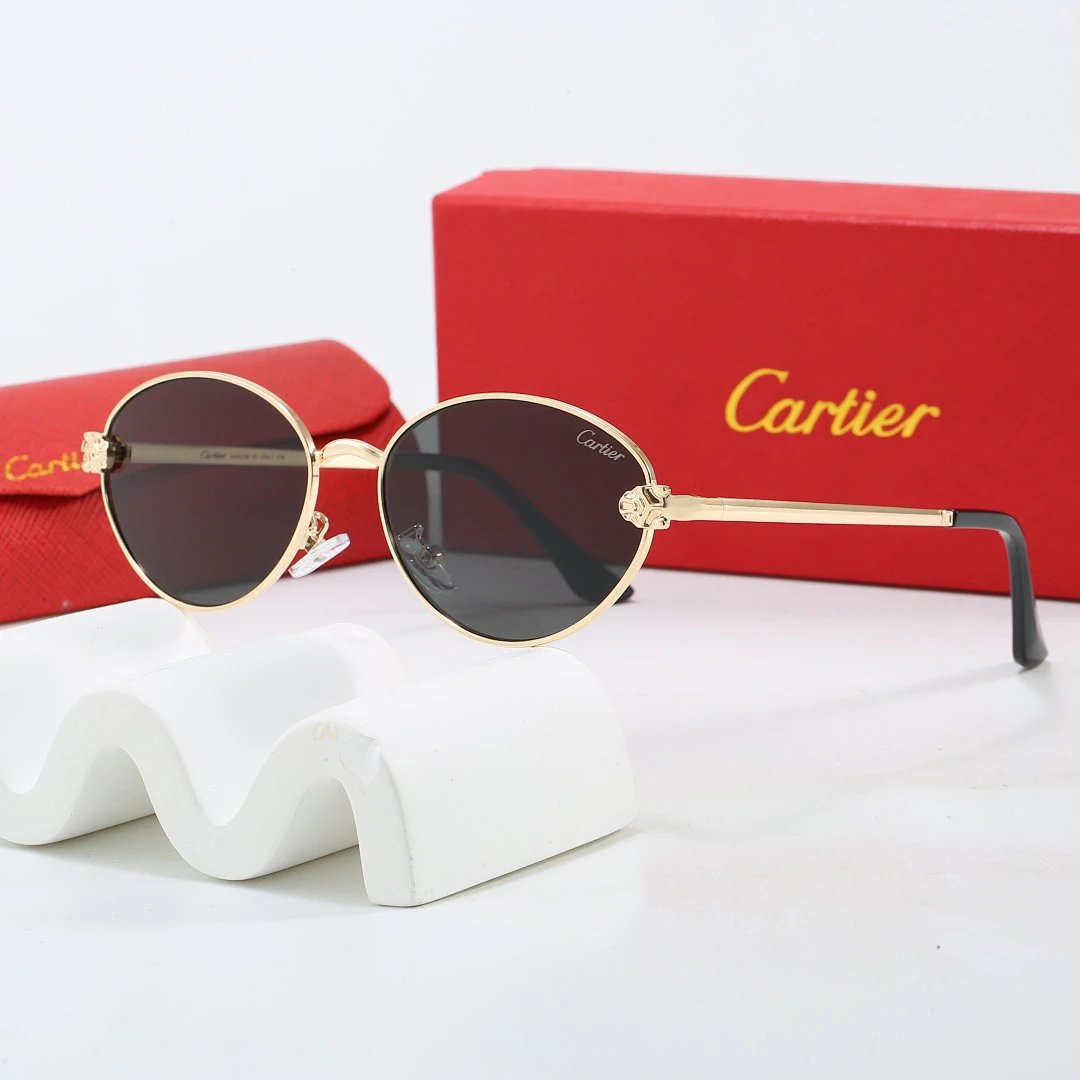Cartier Red Tinted Lens Geometric Sunglasses, Polished Frame Style 02