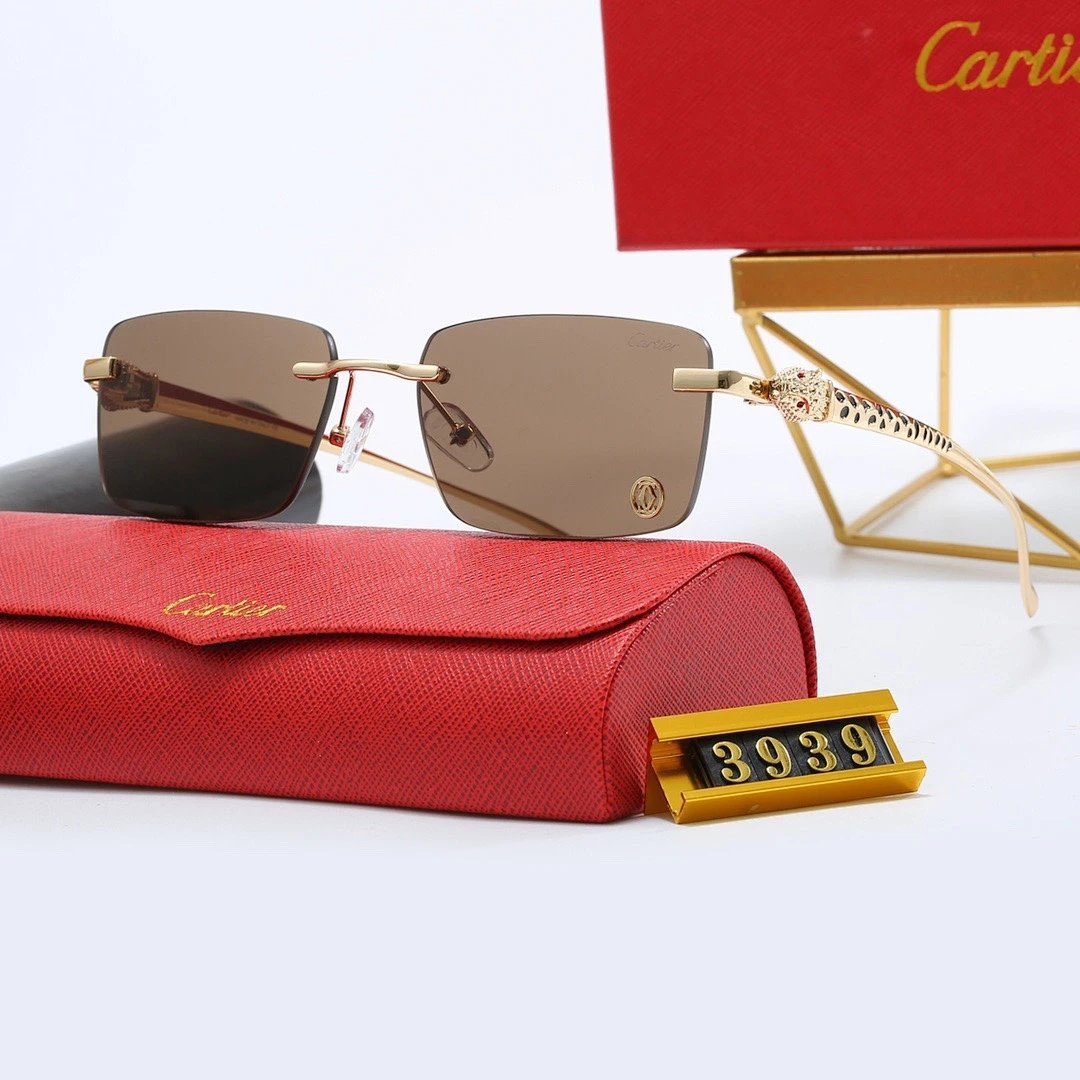 Cartier Red Tinted Lens Geometric Sunglasses, Polished Frame Style 05