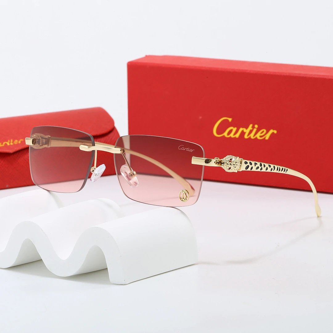 Cartier Red Tinted Lens Geometric Sunglasses, Polished Frame Style 04