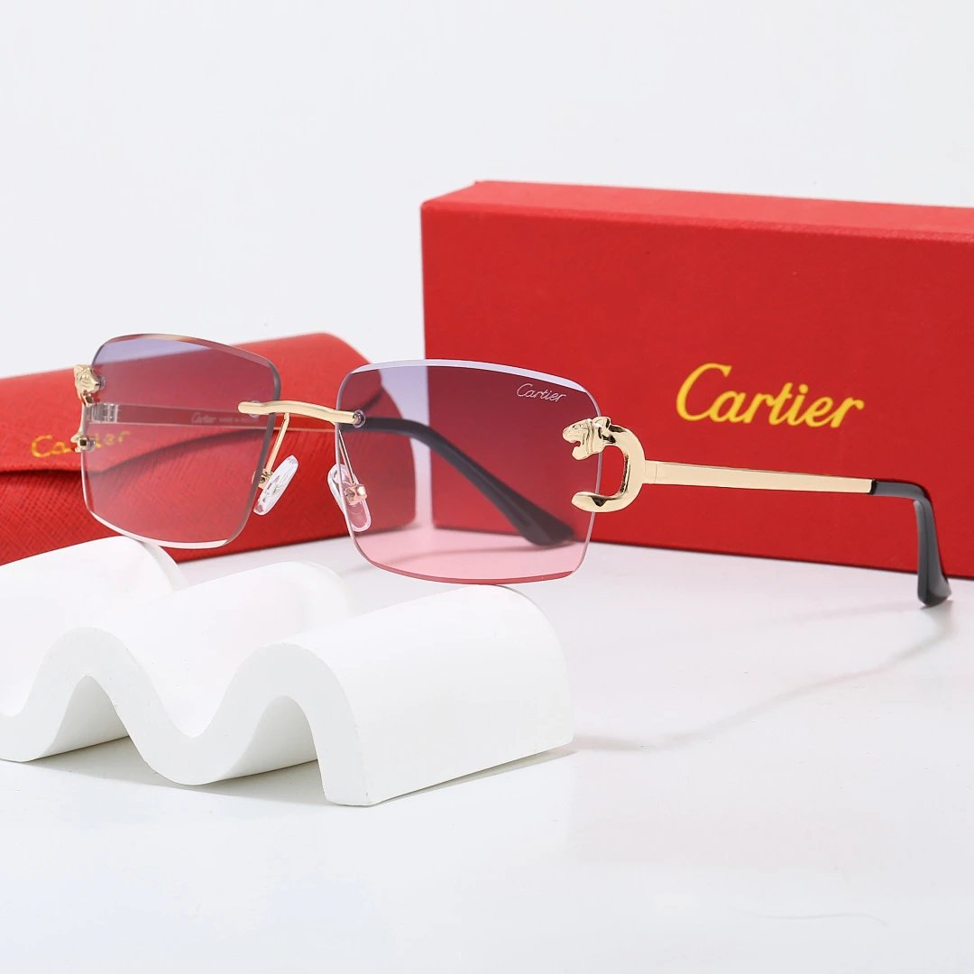 Cartier Red Tinted Lens Geometric Sunglasses, Polished Frame Style 06