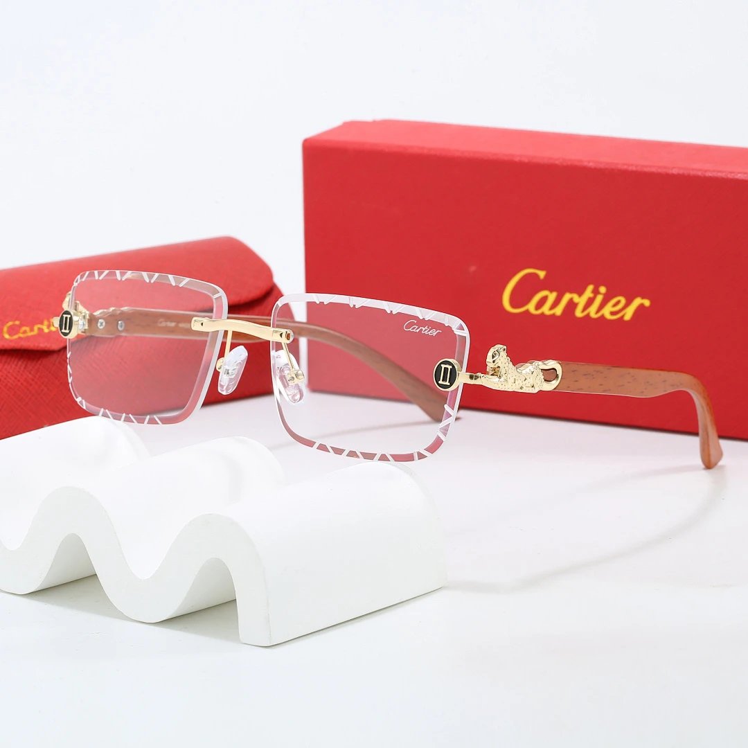 Cartier Red Tinted Lens Geometric Sunglasses, Polished Frame Style 03