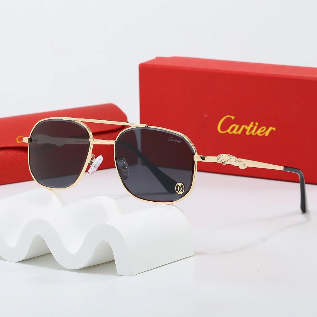 Cartier Red Tinted Lens Geometric Sunglasses, Polished Frame Style 08