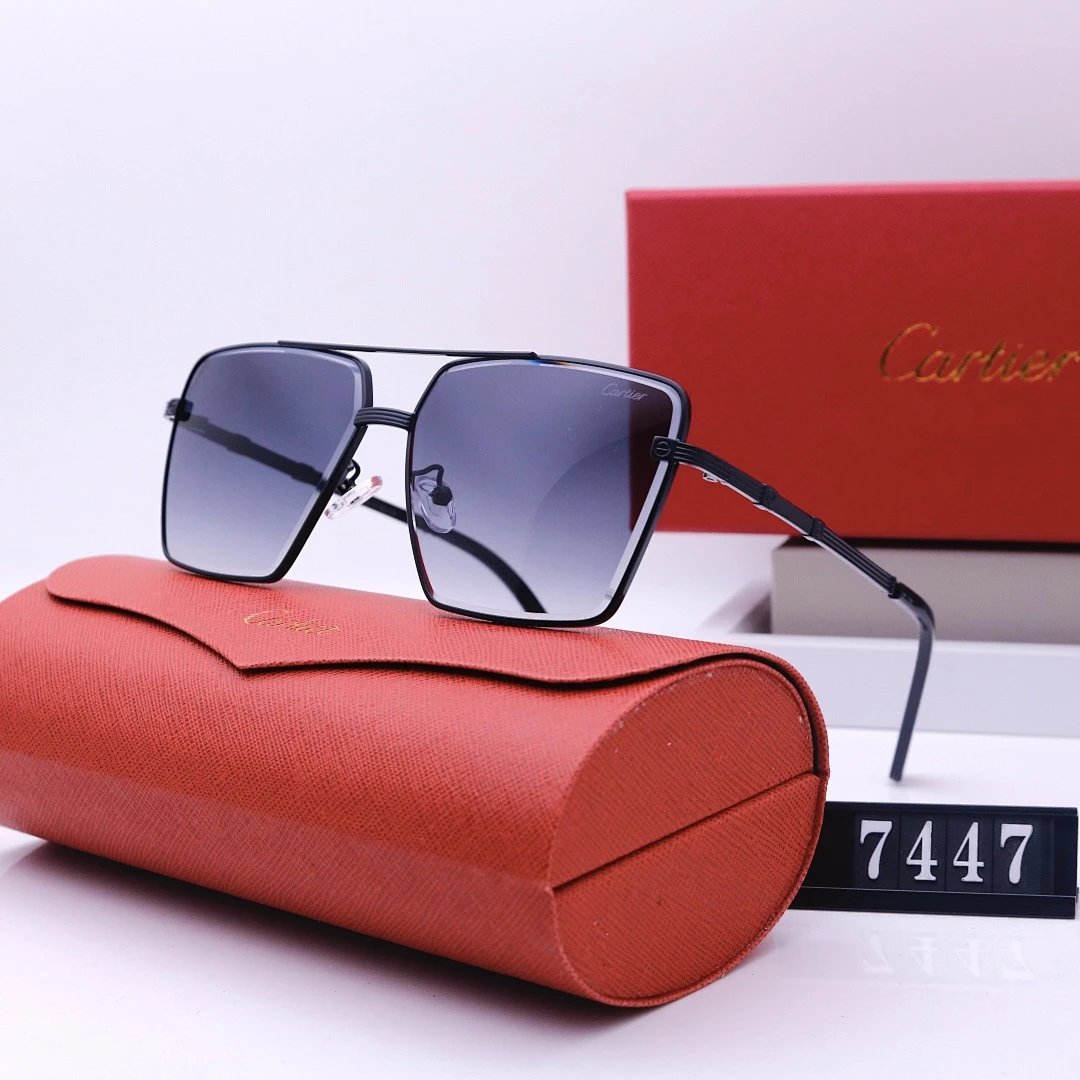 Cartier Tinted Lens Geometric Sunglasses, Polished Frame Style 08