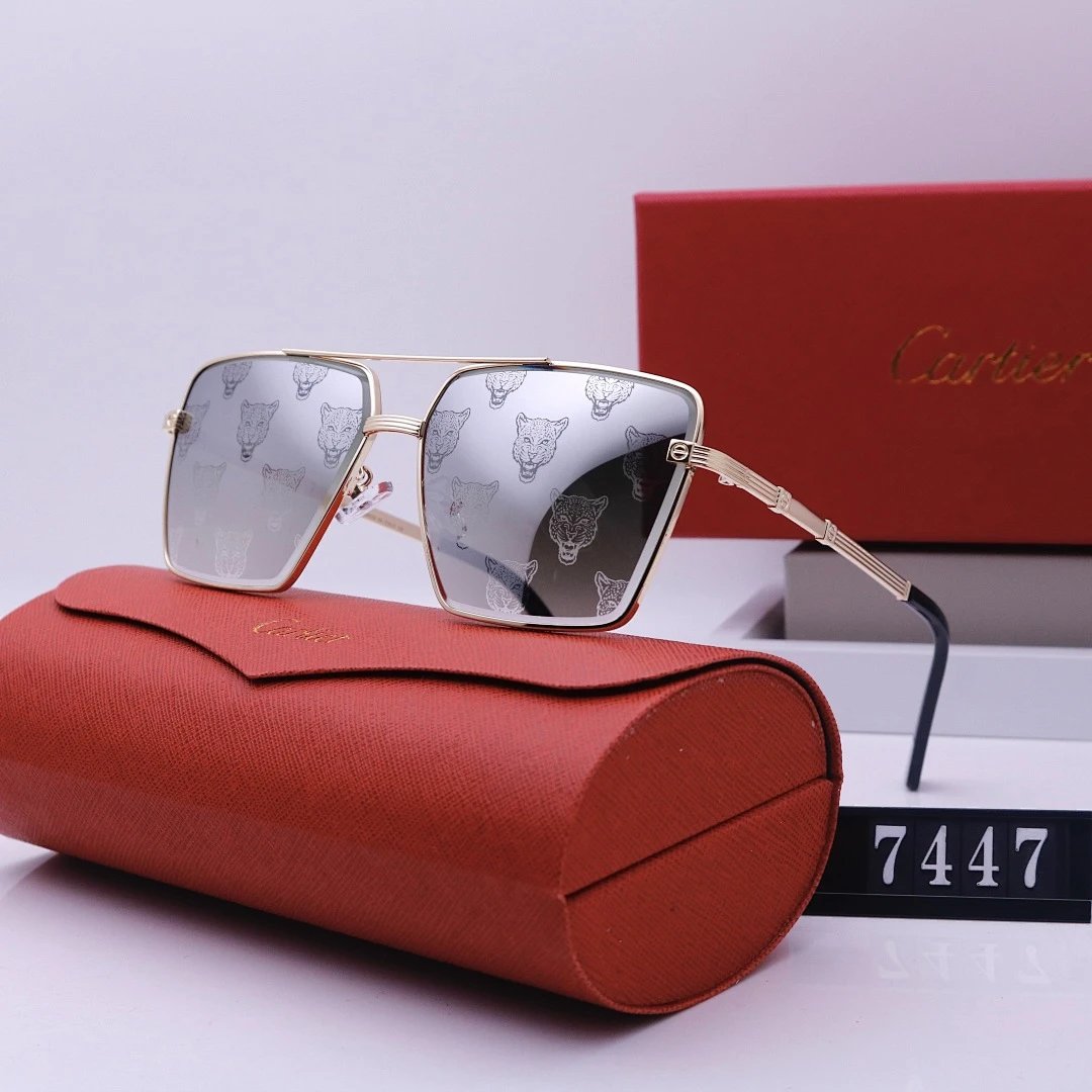 Cartier Tinted Lens Geometric Sunglasses, Polished Frame Style 06