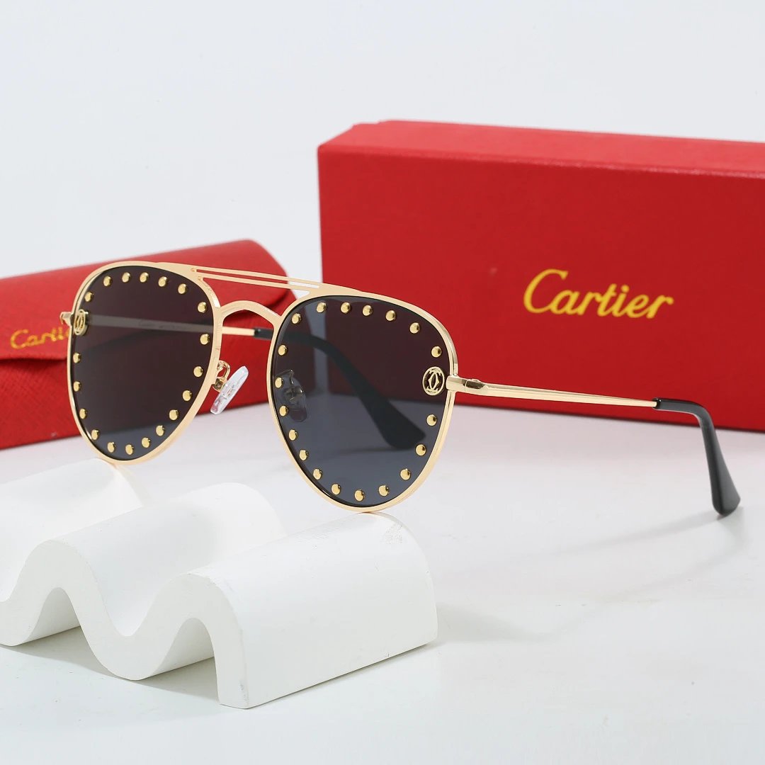 Cartier Tinted Lens Geometric Sunglasses, Polished Frame Style 01