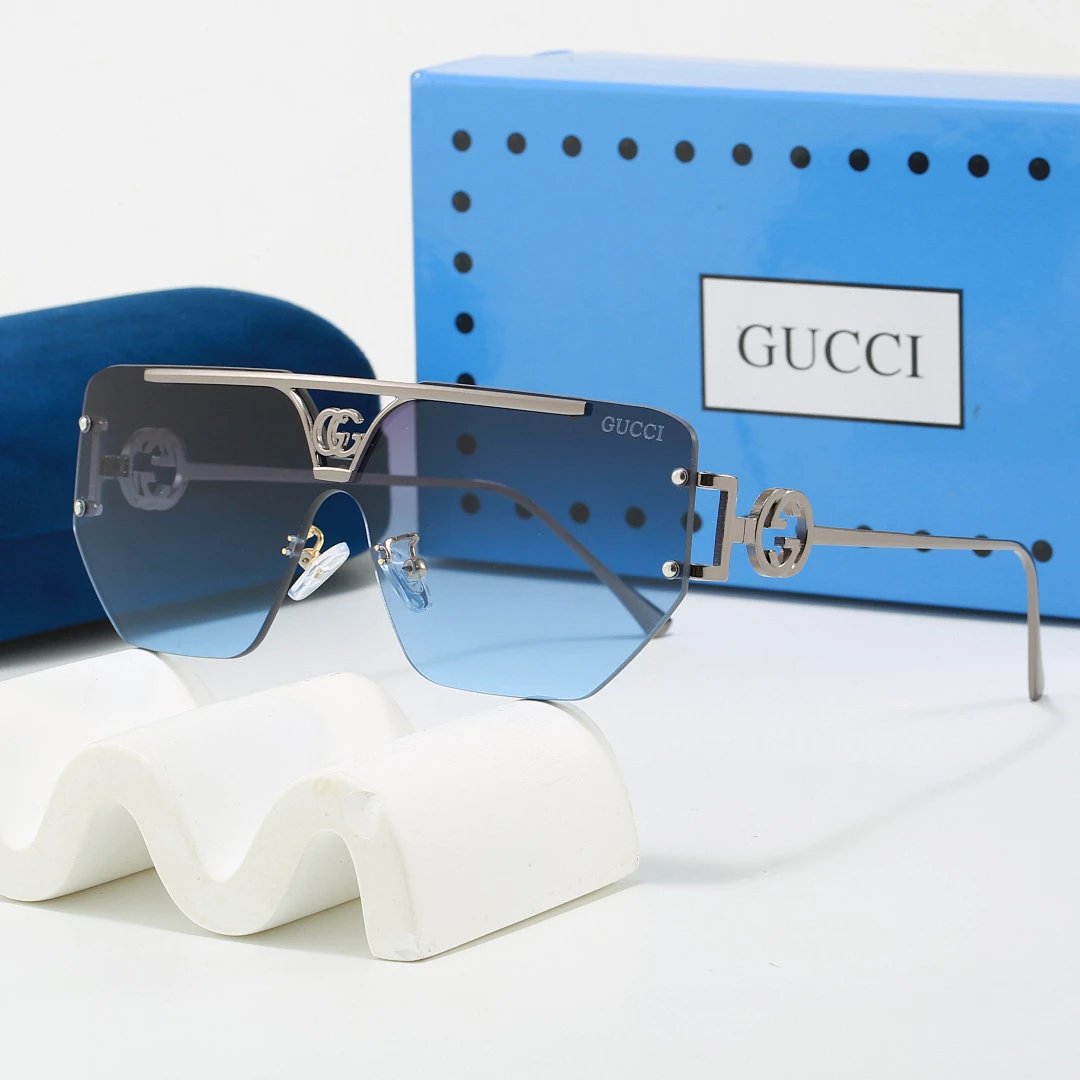 Gucci Blue Tinted Lens Square Sunglasses, Polished Frame Style 17