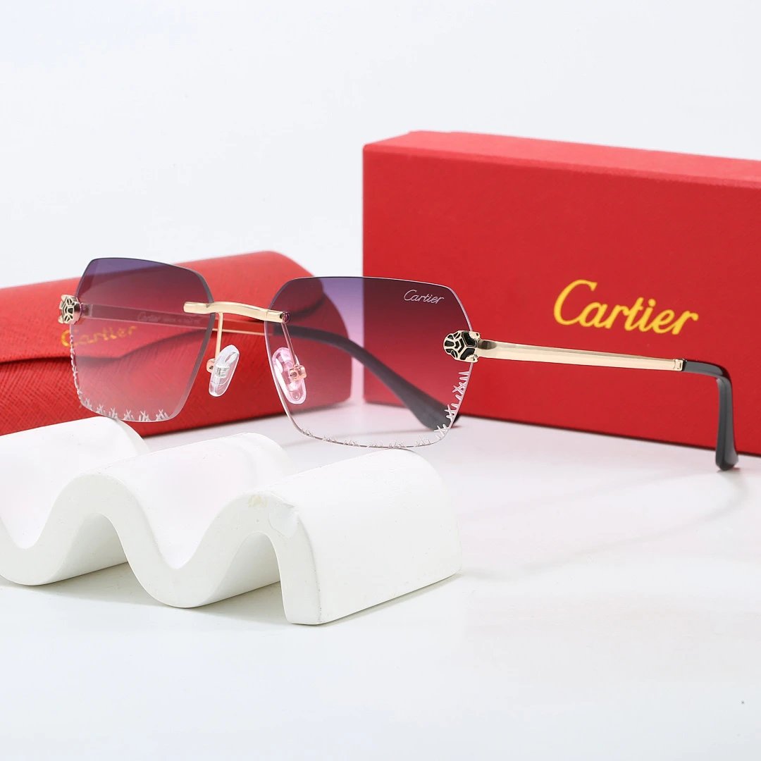 Cartier Red Tinted Lens Geometric Sunglasses, Polished Frame Style 04