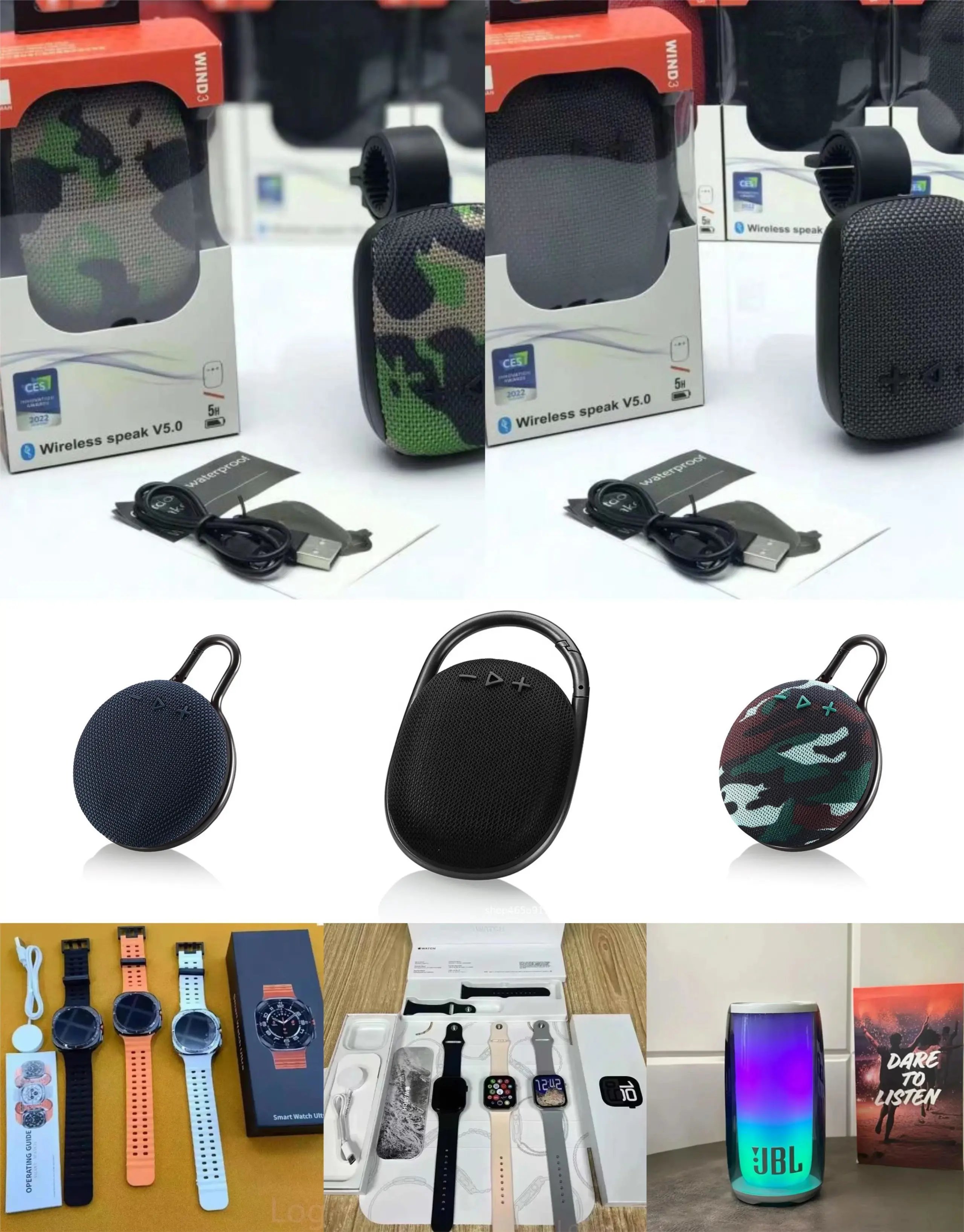 Collection of watches, electronic speakers, headphones