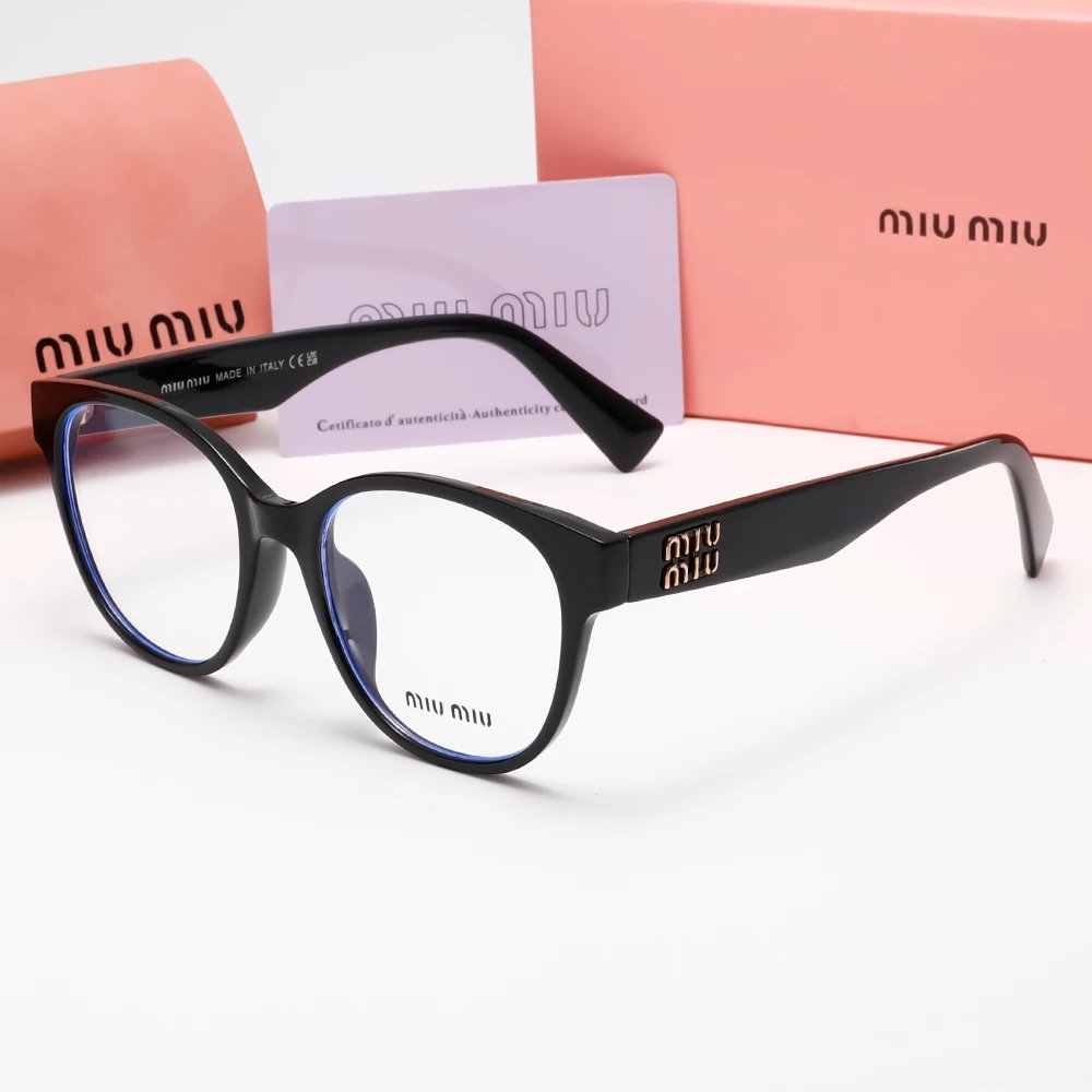 Miu Miu Black-Framed Round Blue-Light Glasses - rep Miu Miu