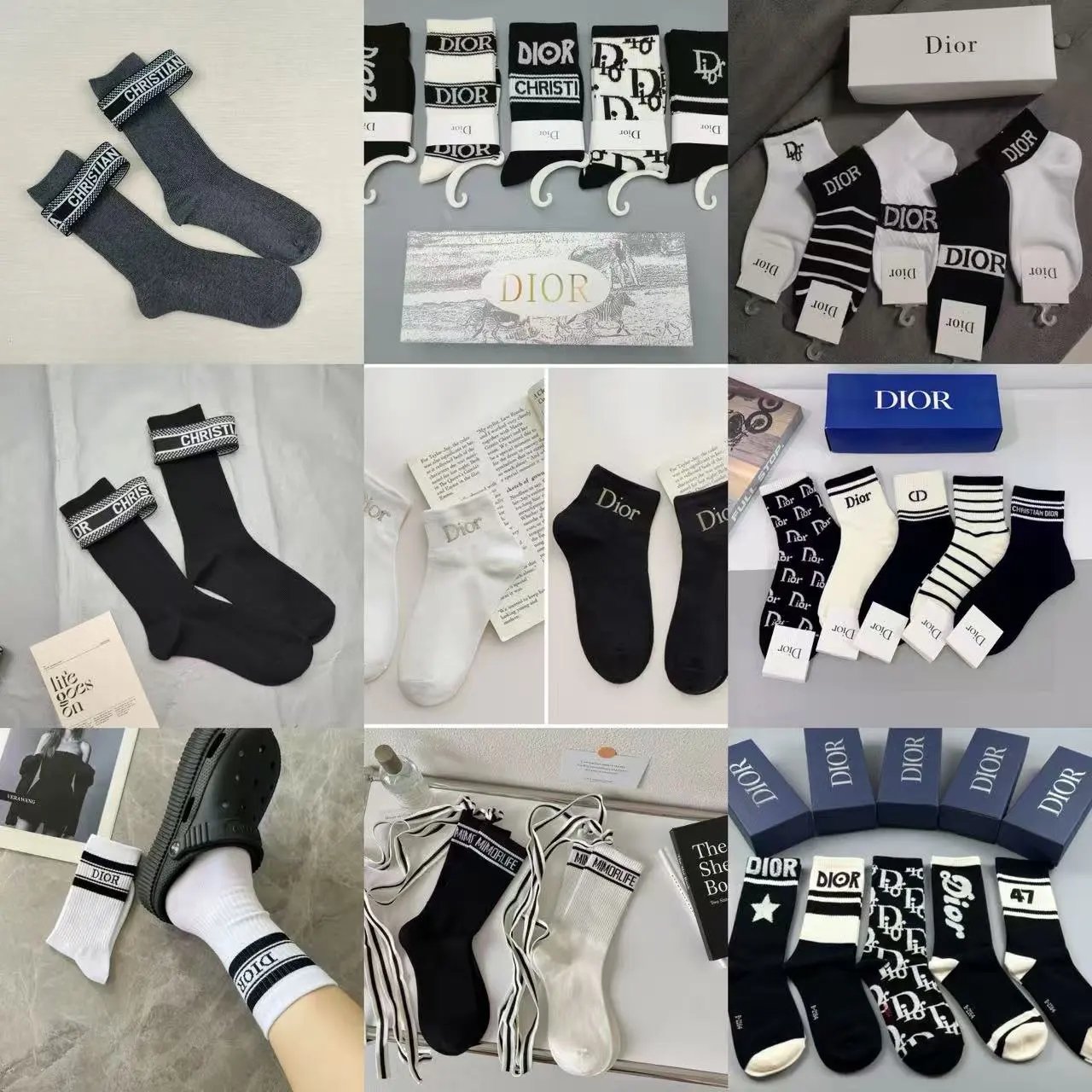 Dior Logo Socks Black White Ca