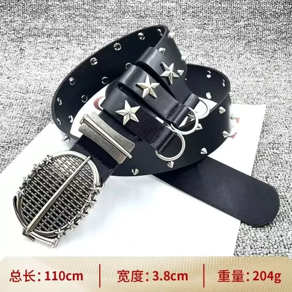 Design Microphone Buckle Studded Leather Belt Black - 1