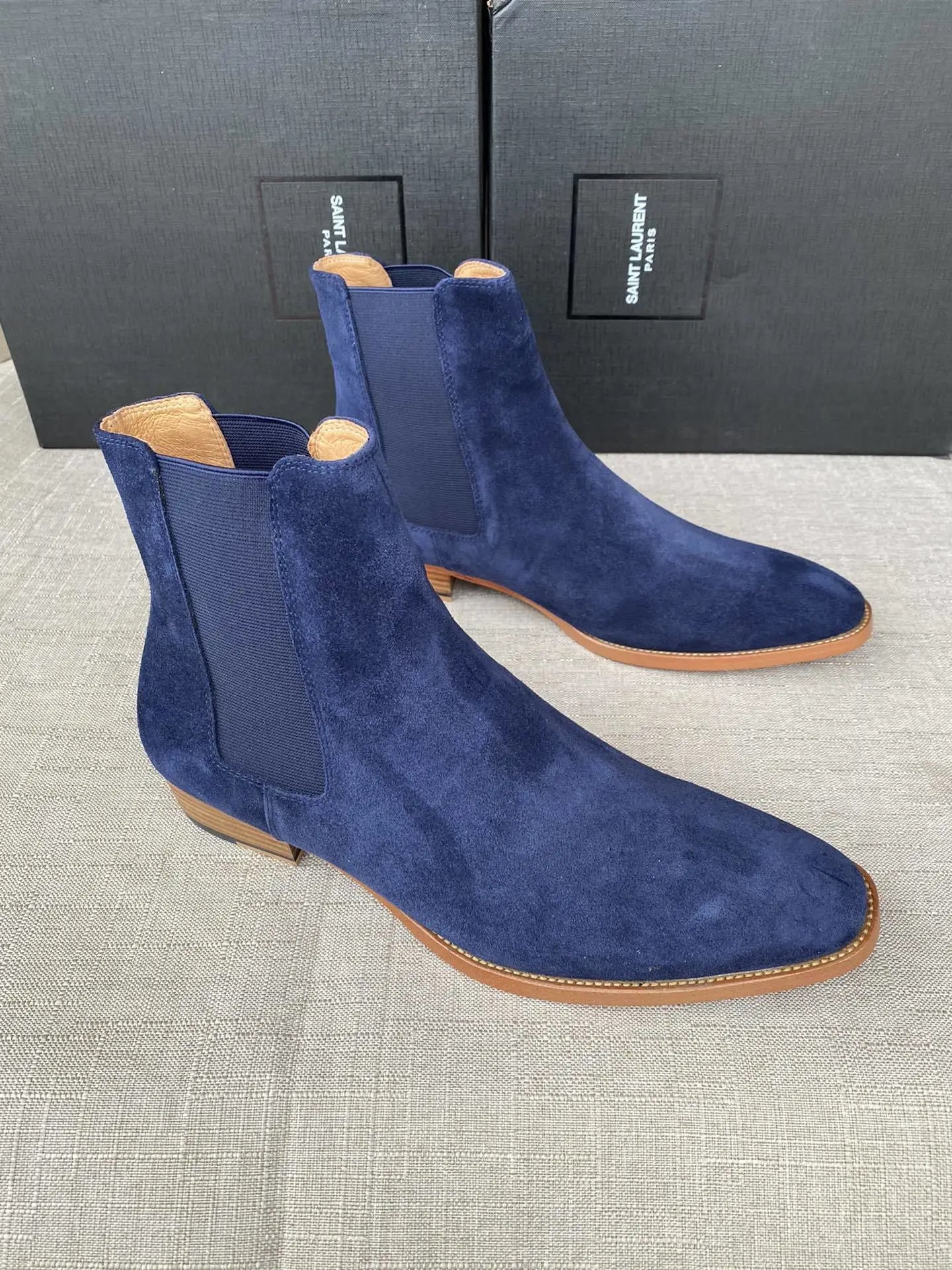 Saint Laurent Chelsea Beige Suede Buckle Boots