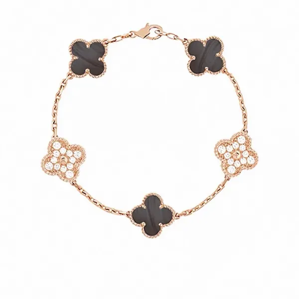 Van Cleef & Arpels Alhambra Five Motifs Bracelet Rose Gold Black Onyx and Diamonds - 1