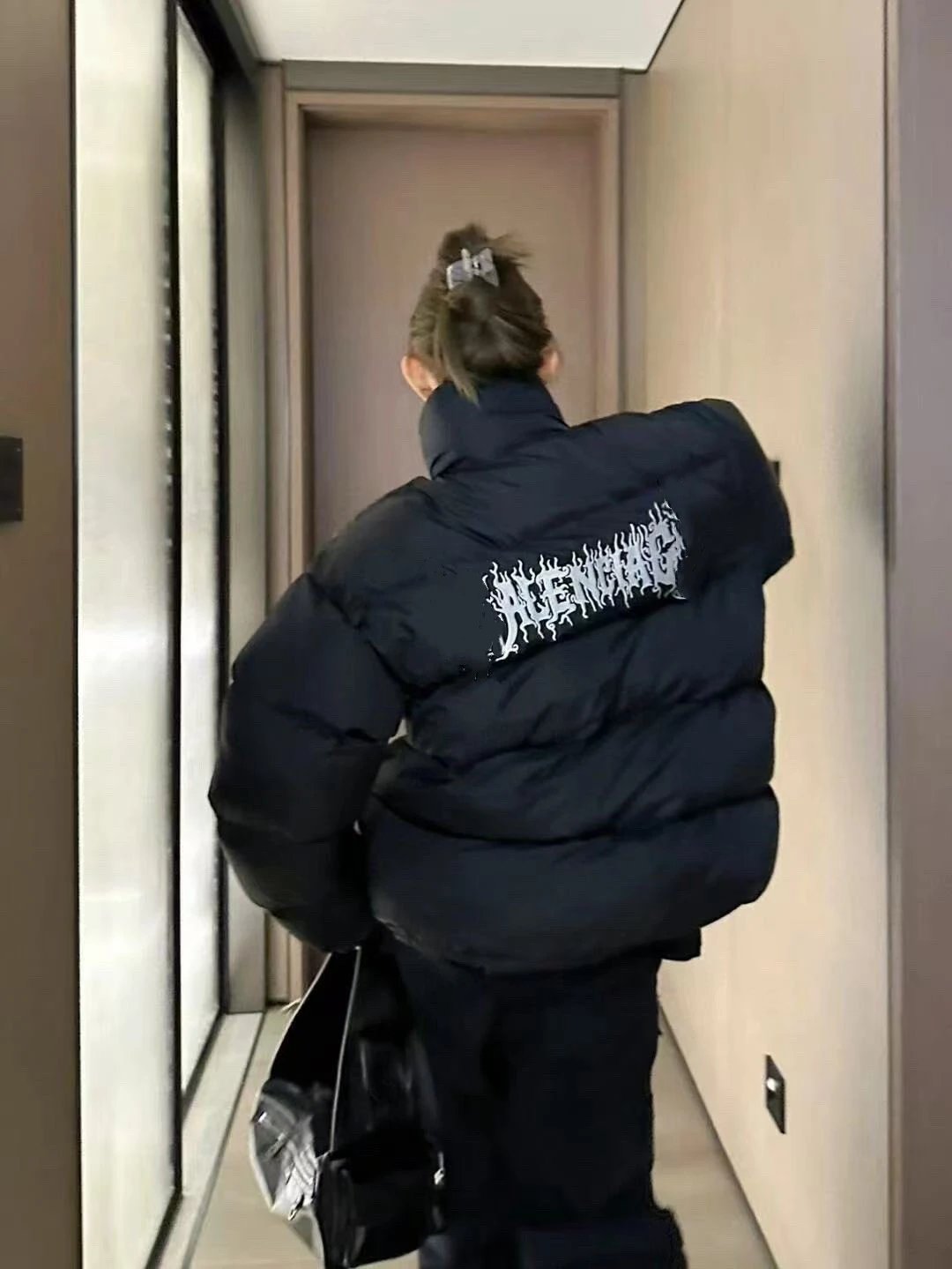Balenciaga Puffer Jacket Black Gothic Logo