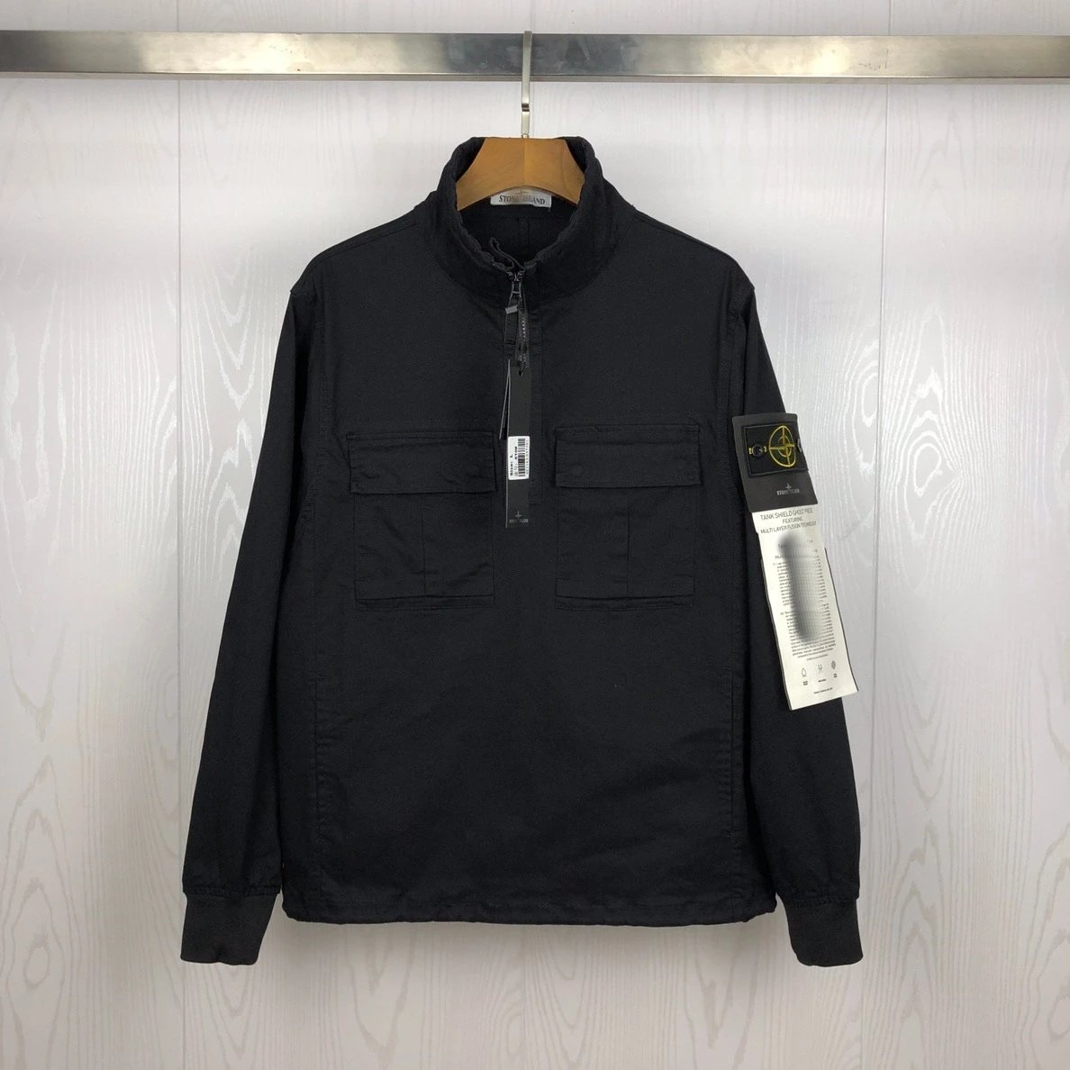 Stone Island Hooded Black Button-Up Field Jacket