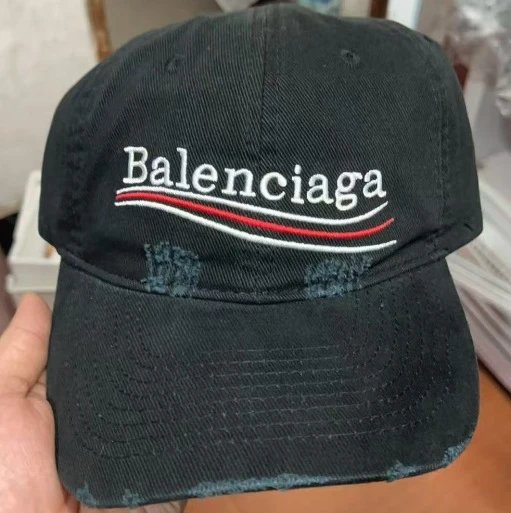 Balenciaga Logo Embroidered Off White Distressed Baseball Cap