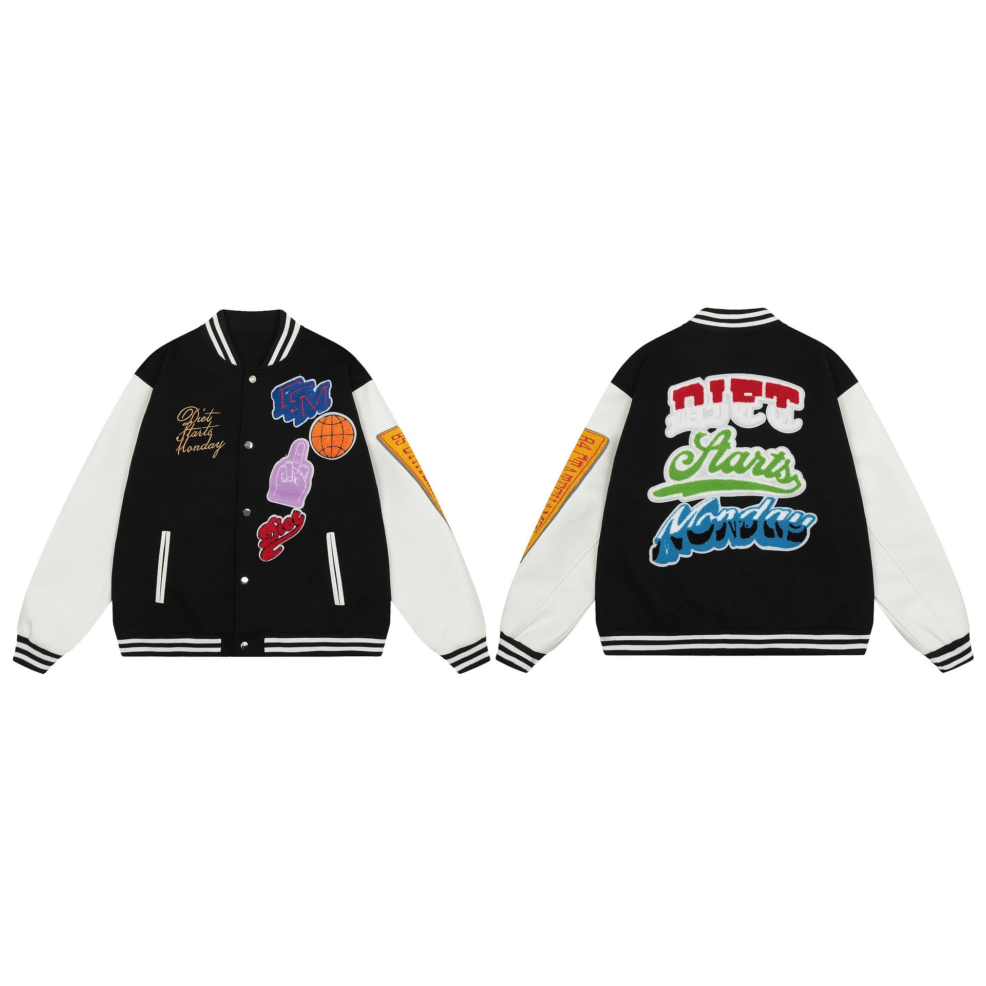 Represent England Black Embroidered Varsity Jacket