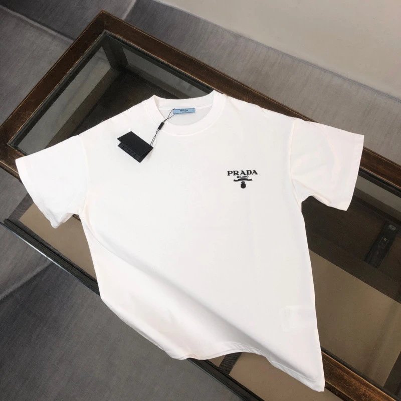 Prada Triangle Logo White Graphic T-Shirt