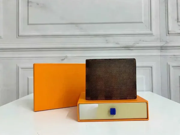 Design Bifold Wallet Black Leather with Orange Packaging Short Wallet - 7