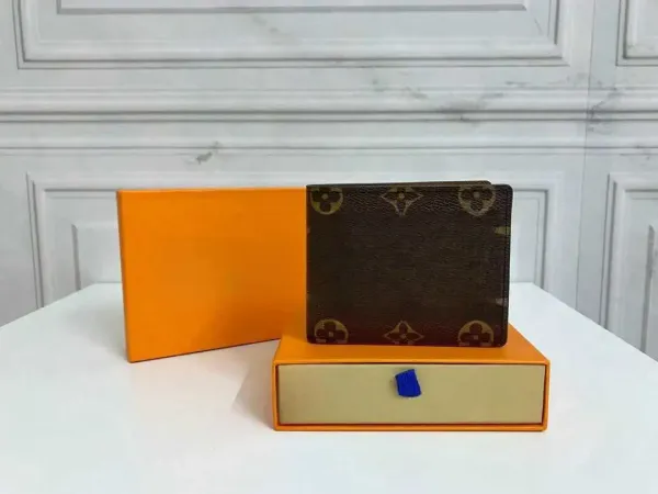 Design Bifold Wallet Black Leather with Orange Packaging Short Wallet - 5