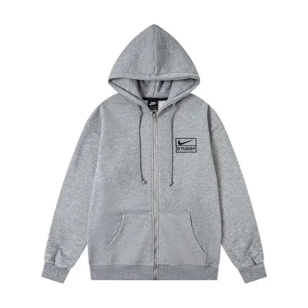 Nike x Stussy Logo Zip-Up Hoodie Gray - 1